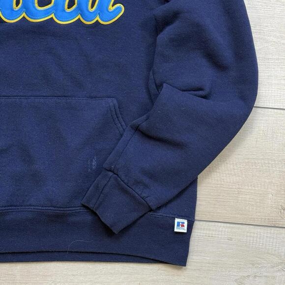 Vintage UCLA Hoodie Size S Navy Blue Russell Athletic Spellout Sweatshirt Y2K - Picture 3 of 7